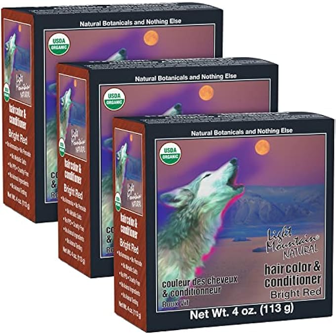 Light Mountain NATURAL HAIR COLOR & CONDITIONER, BRIGHT RED, 4 OZ (113 G) (PACK OF 3) - Image 1